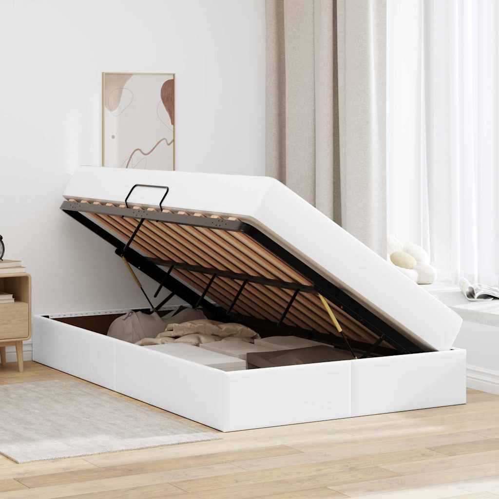 vidaXL Κρεβάτι με αποθηκευτικό χώρο και στρώμα 2 pcs Λευκό Δέρμα