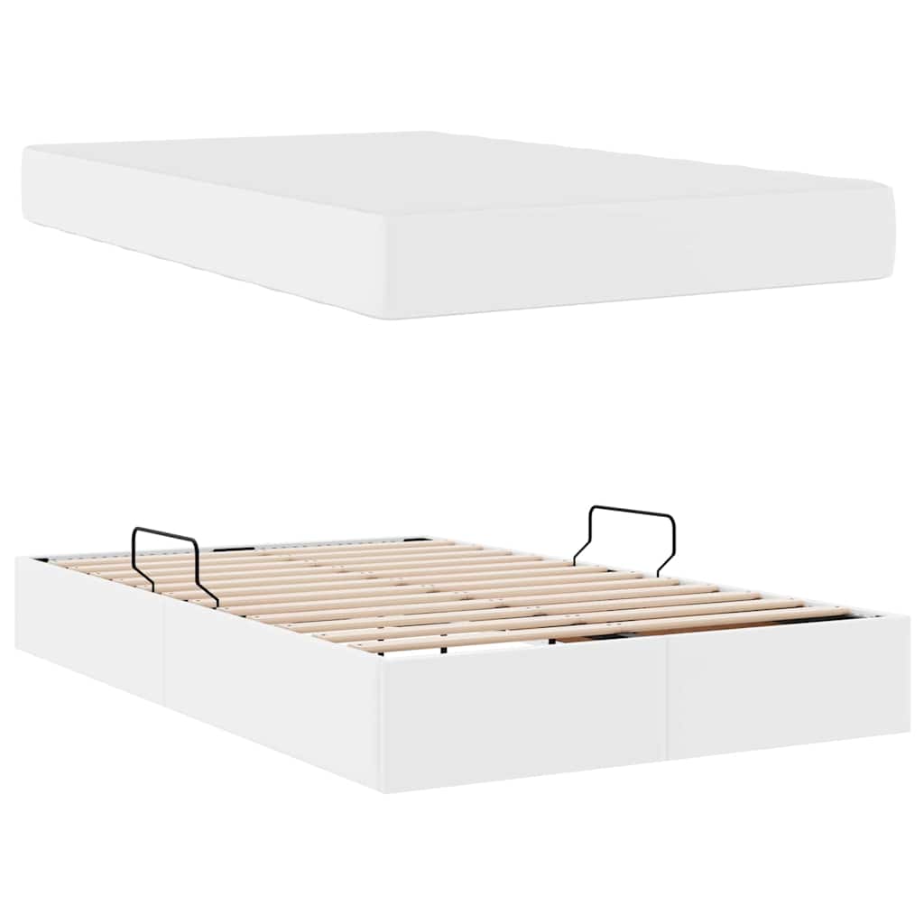 vidaXL Κρεβάτι με αποθηκευτικό χώρο και στρώμα 2 pcs Λευκό Δέρμα