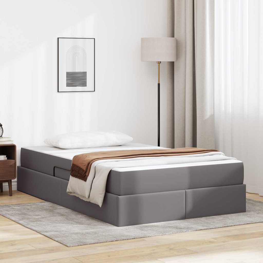 vidaXL Κρεβάτι με αποθηκευτικό χώρο και στρώμα 2 pcs Γκρι Δέρμα