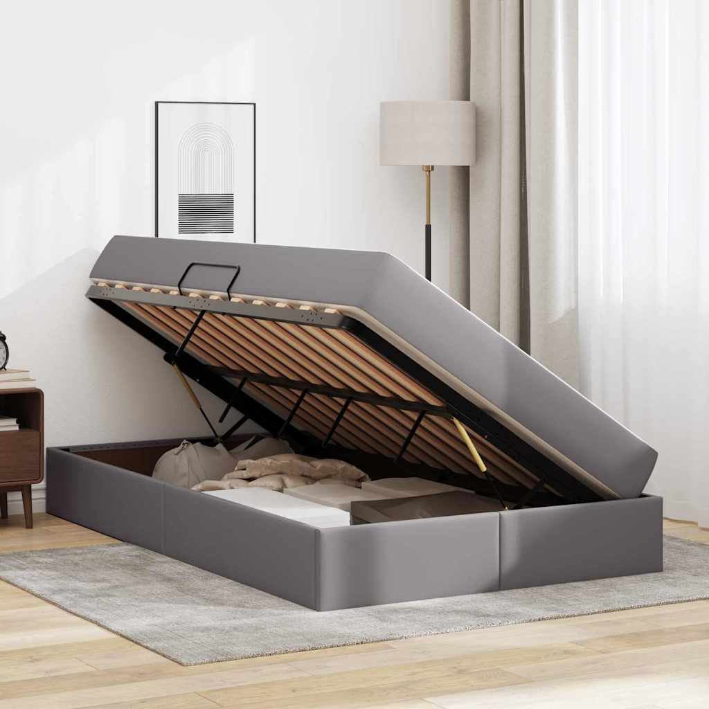 vidaXL Κρεβάτι με αποθηκευτικό χώρο και στρώμα 2 pcs Γκρι Δέρμα