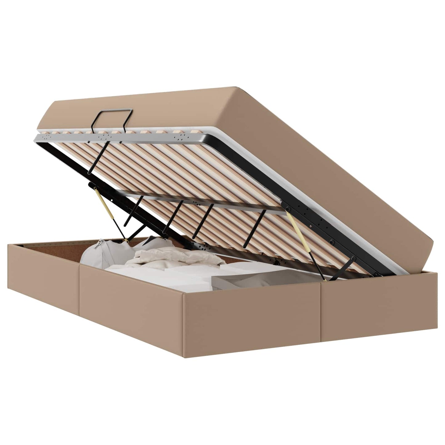 vidaXL Κρεβάτι με αποθηκευτικό χώρο και στρώμα 2 pcs Καπουτσίνο Δέρμα