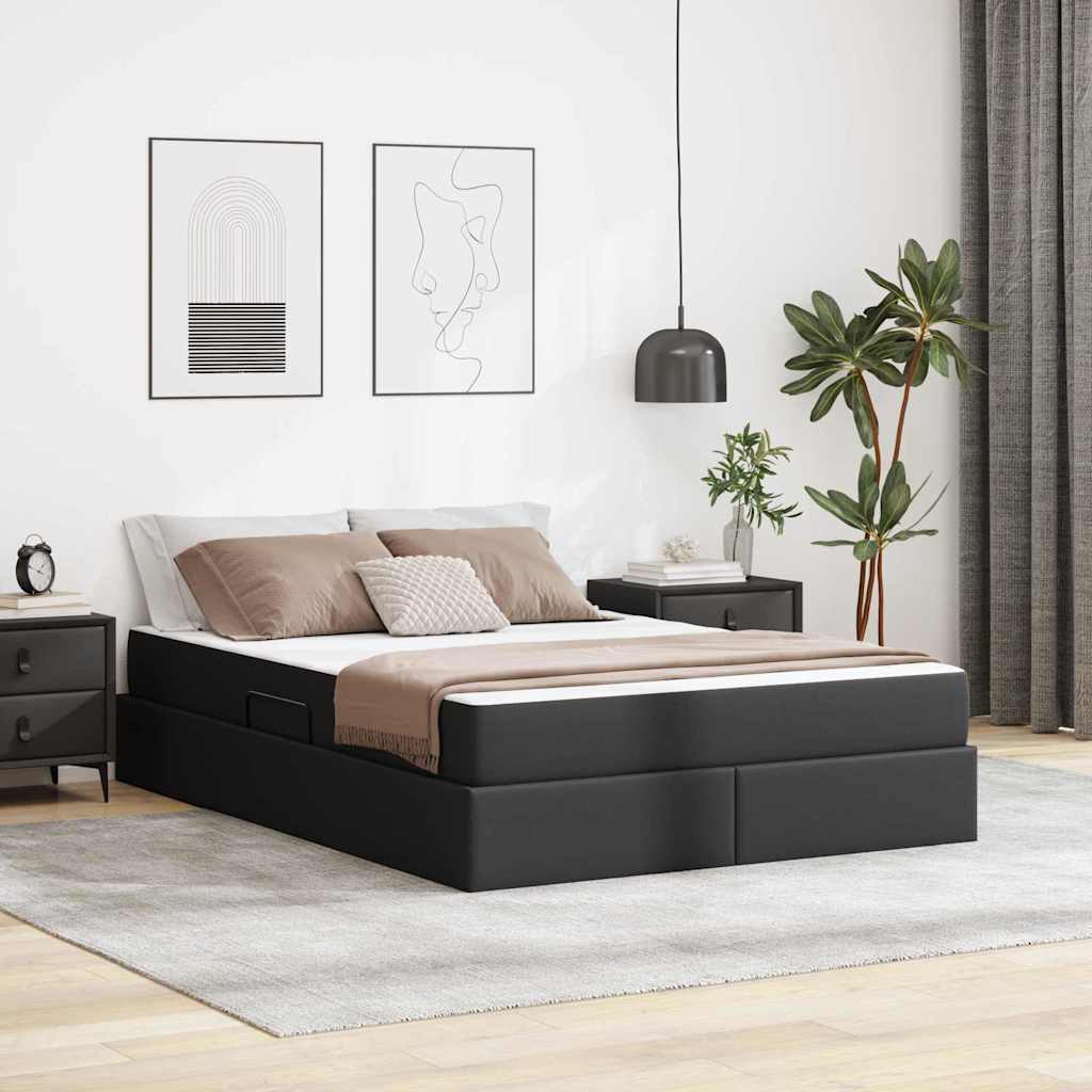 vidaXL Κρεβάτι με αποθηκευτικό χώρο και στρώμα 2 pcs Μαύρο Δέρμα