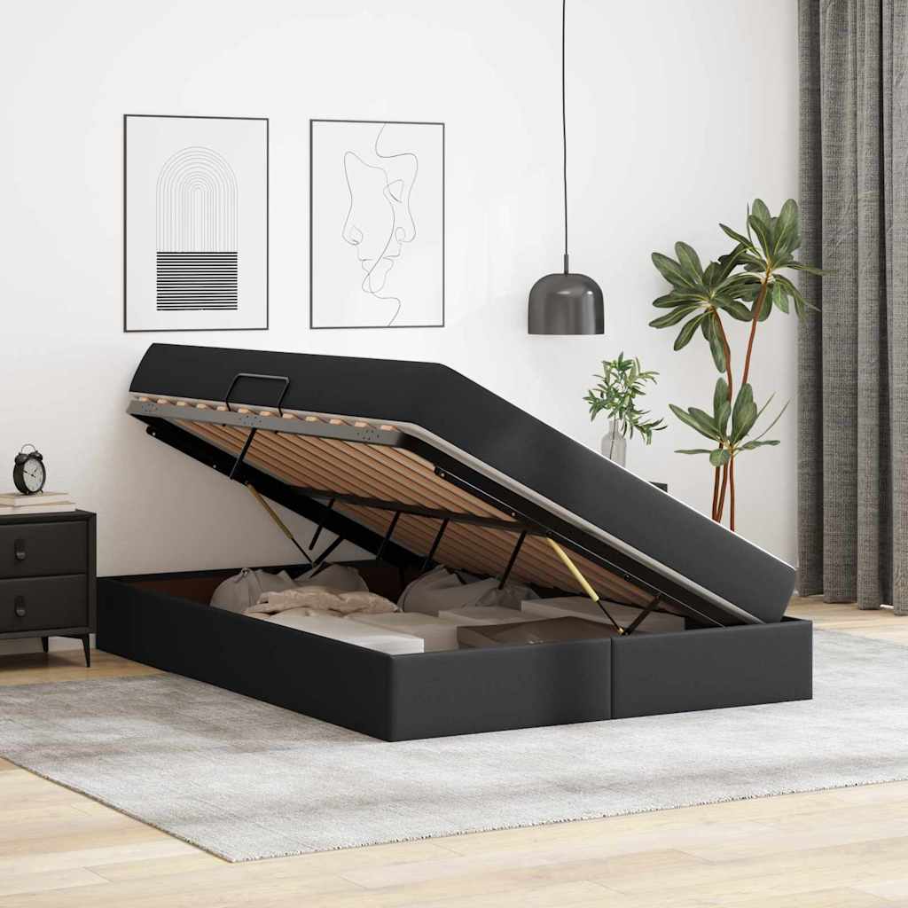 vidaXL Κρεβάτι με αποθηκευτικό χώρο και στρώμα 2 pcs Μαύρο Δέρμα