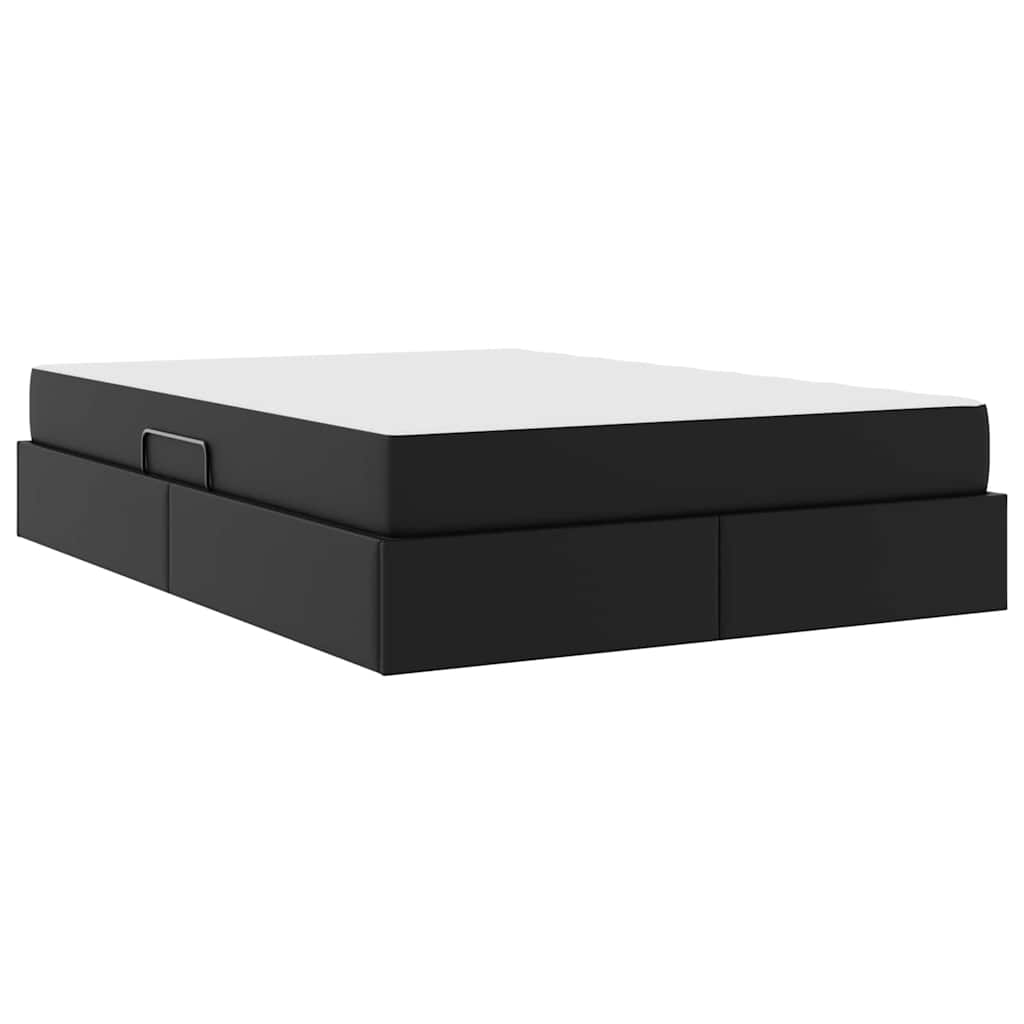 vidaXL Κρεβάτι με αποθηκευτικό χώρο και στρώμα 2 pcs Μαύρο Δέρμα