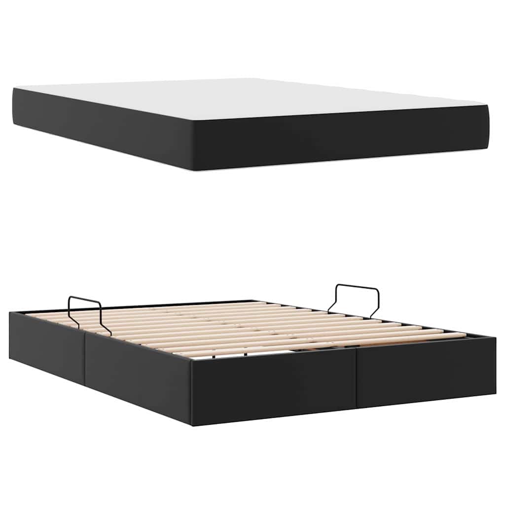 vidaXL Κρεβάτι με αποθηκευτικό χώρο και στρώμα 2 pcs Μαύρο Δέρμα