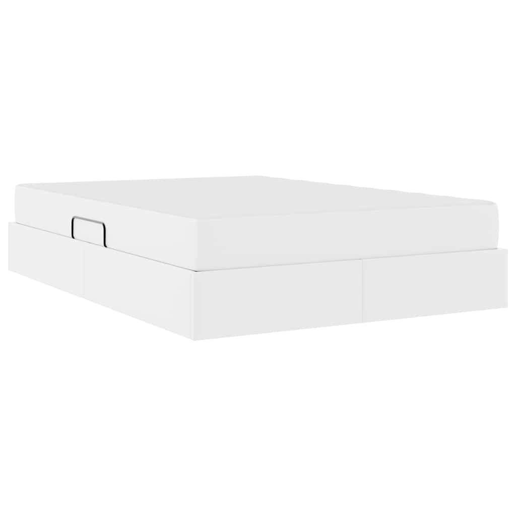 vidaXL Κρεβάτι με αποθηκευτικό χώρο και στρώμα 2 pcs Λευκό Δέρμα