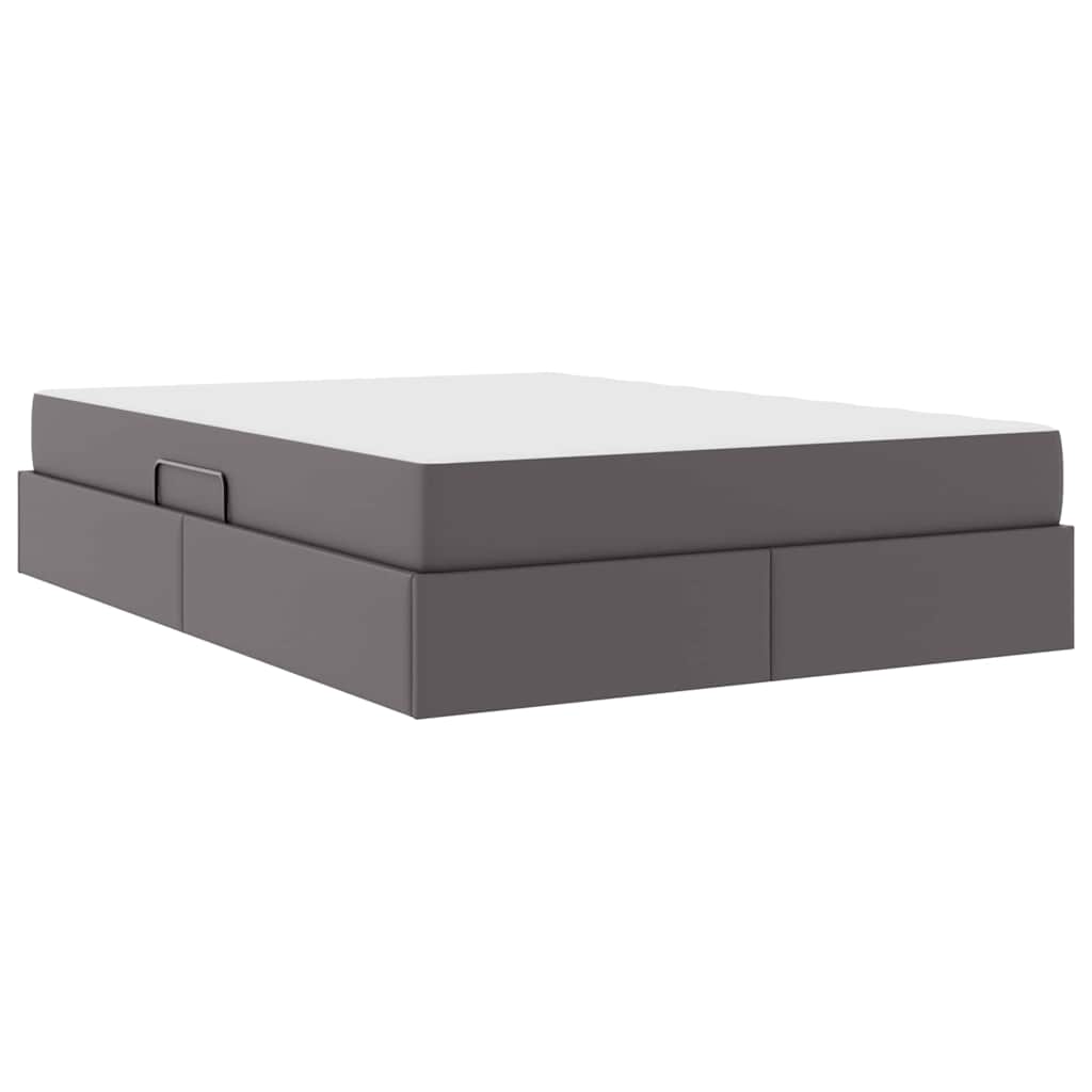 vidaXL Κρεβάτι με αποθηκευτικό χώρο και στρώμα 2 pcs Γκρι Δέρμα