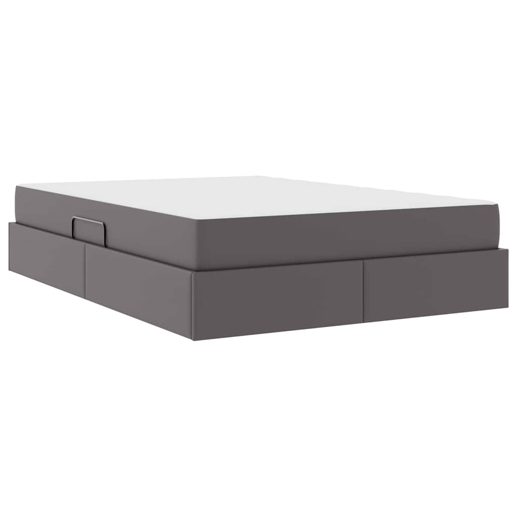 vidaXL Κρεβάτι με αποθηκευτικό χώρο και στρώμα 2 pcs Γκρι Δέρμα