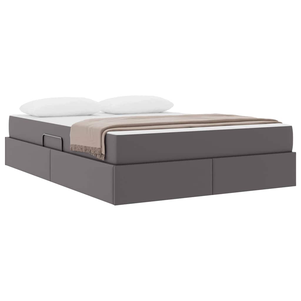 vidaXL Κρεβάτι με αποθηκευτικό χώρο και στρώμα 2 pcs Γκρι Δέρμα