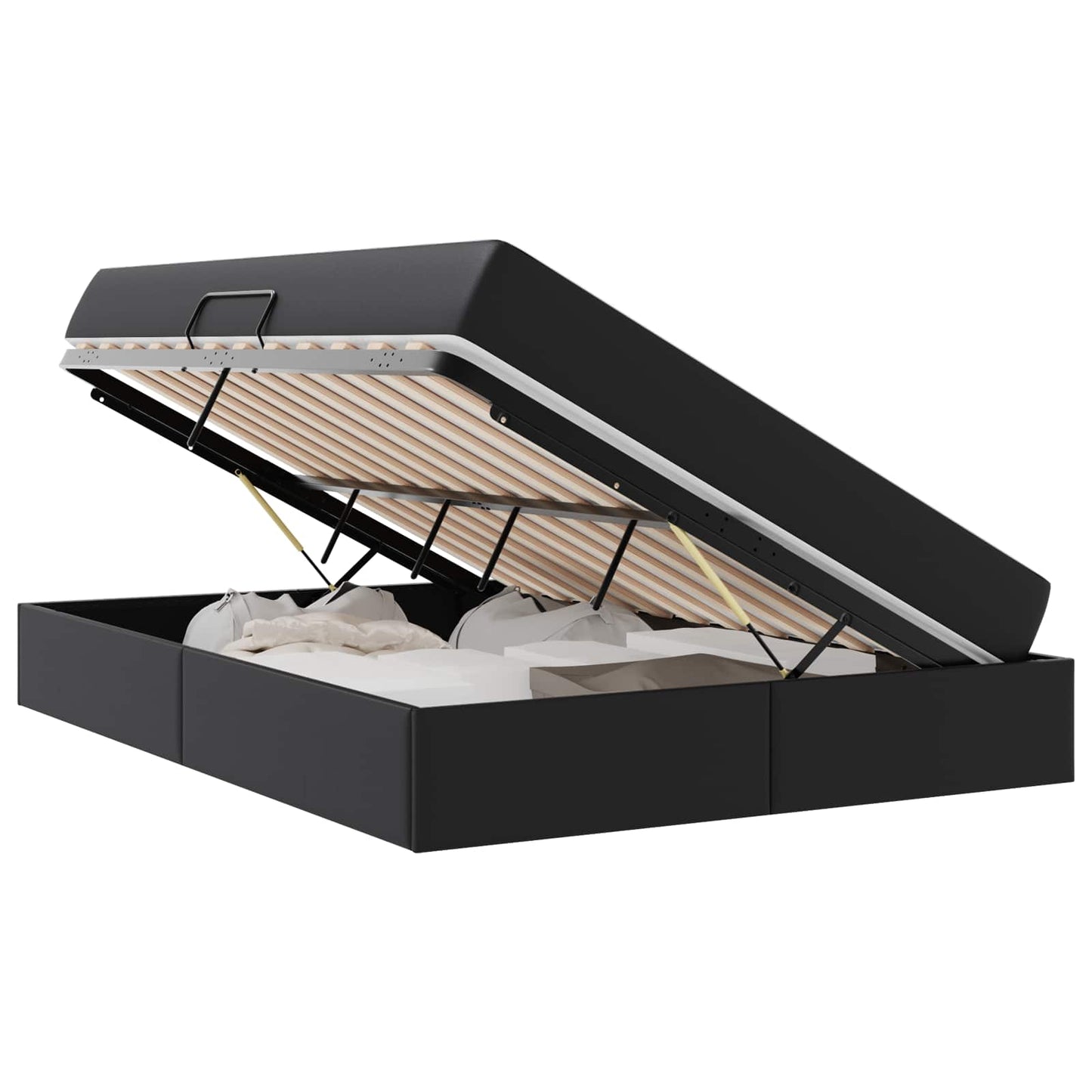 vidaXL Κρεβάτι με αποθηκευτικό χώρο και στρώμα 2 pcs Μαύρο Δέρμα