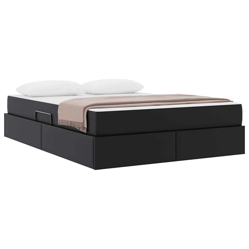 vidaXL Κρεβάτι με αποθηκευτικό χώρο και στρώμα 2 pcs Μαύρο Δέρμα