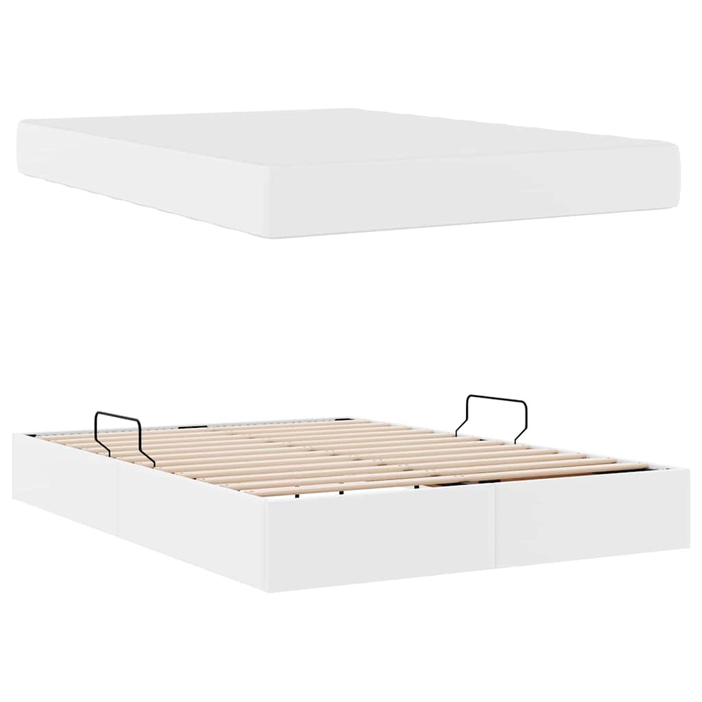 vidaXL Κρεβάτι με αποθηκευτικό χώρο και στρώμα 2 pcs Λευκό Δέρμα