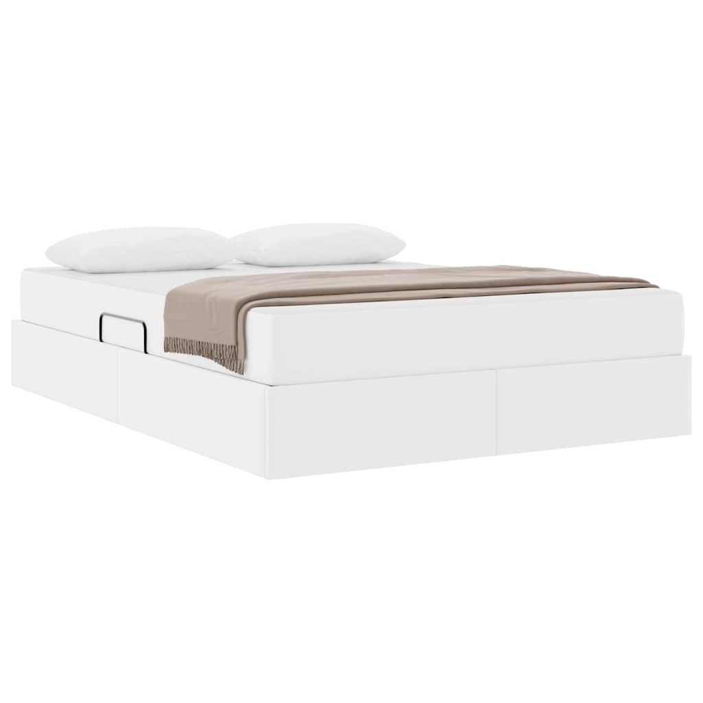 vidaXL Κρεβάτι με αποθηκευτικό χώρο και στρώμα 2 pcs Λευκό Δέρμα