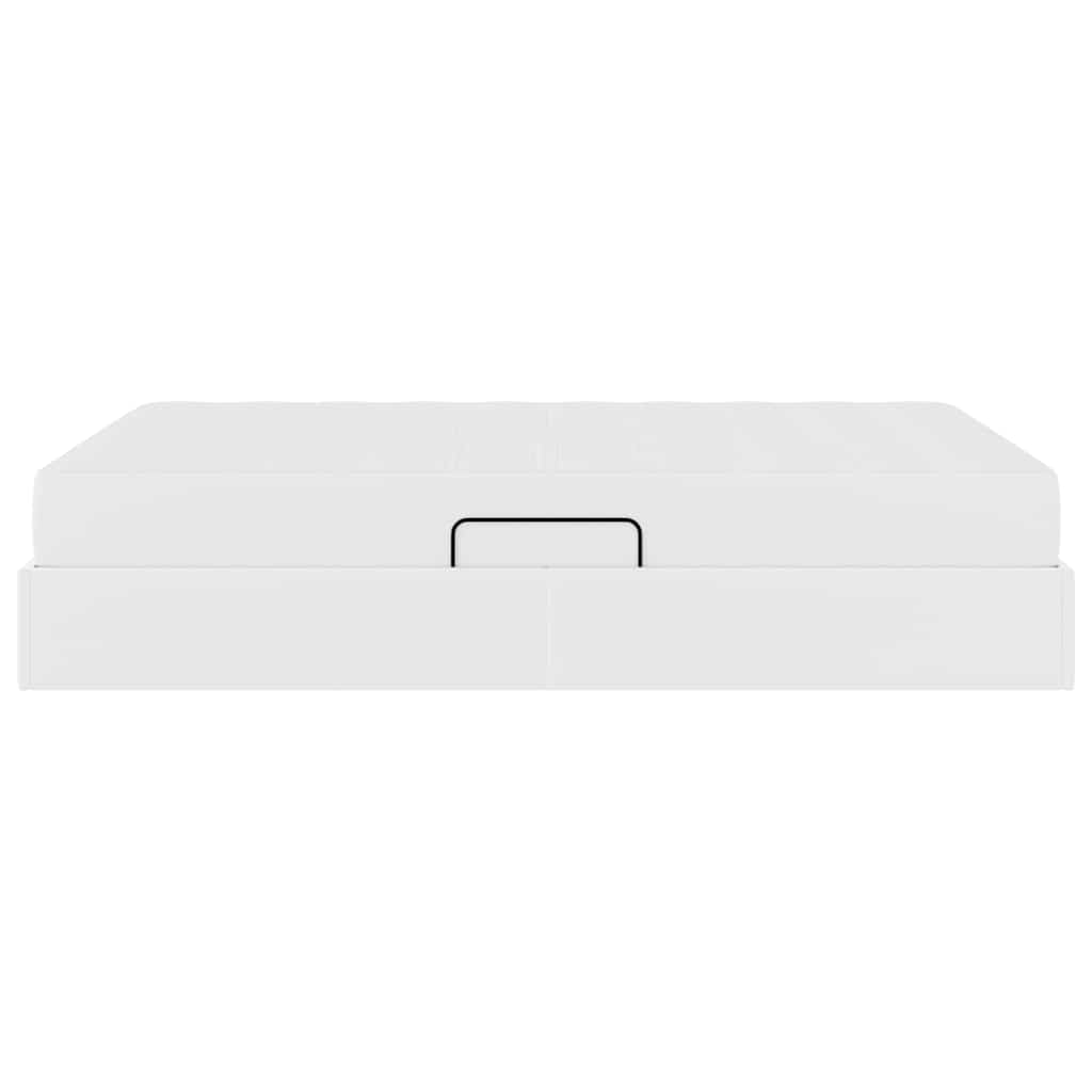 vidaXL Κρεβάτι με αποθηκευτικό χώρο και στρώμα 2 pcs Λευκό Δέρμα