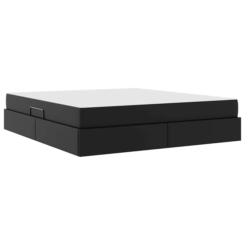 vidaXL Κρεβάτι με αποθηκευτικό χώρο και στρώμα 2 pcs Μαύρο Δέρμα