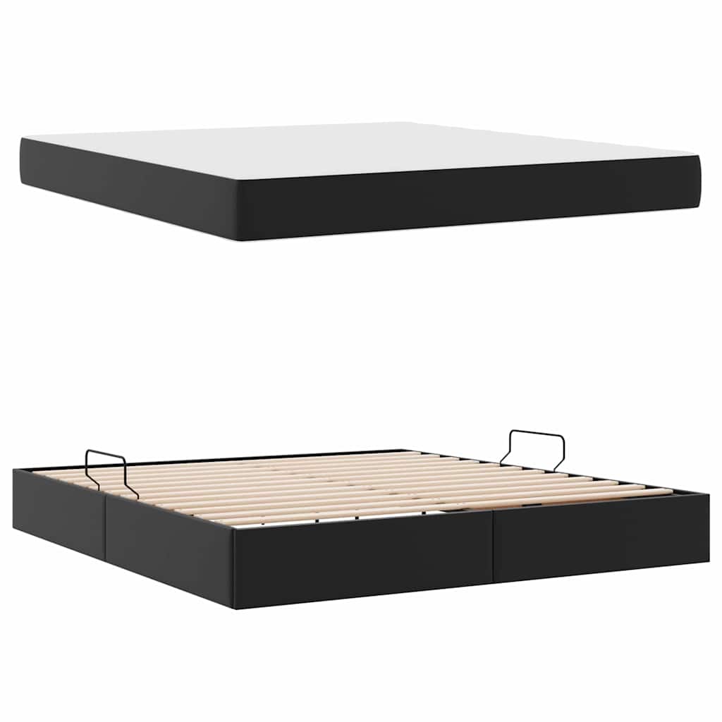 vidaXL Κρεβάτι με αποθηκευτικό χώρο και στρώμα 2 pcs Μαύρο Δέρμα