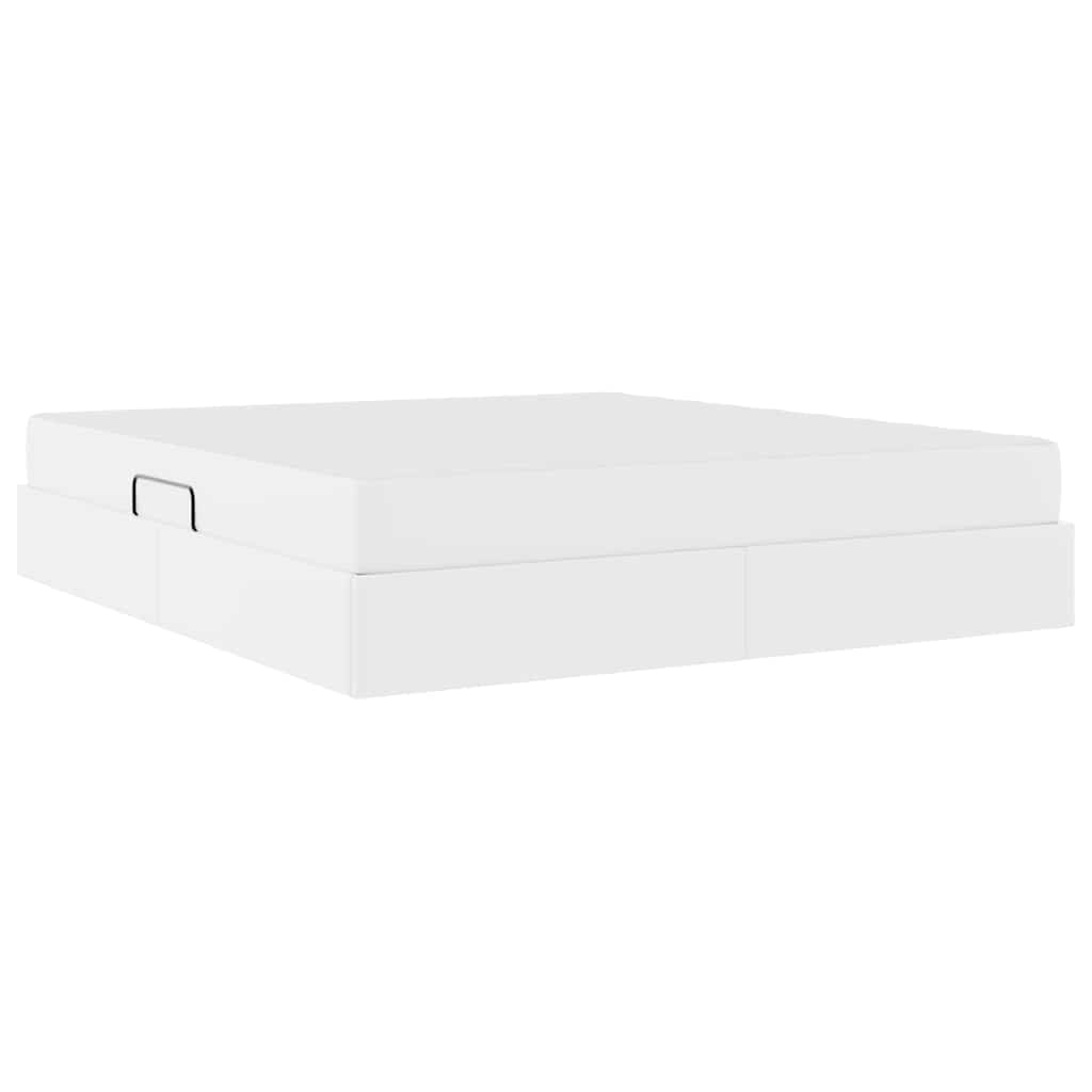 vidaXL Κρεβάτι με αποθηκευτικό χώρο και στρώμα 2 pcs Λευκό Δέρμα