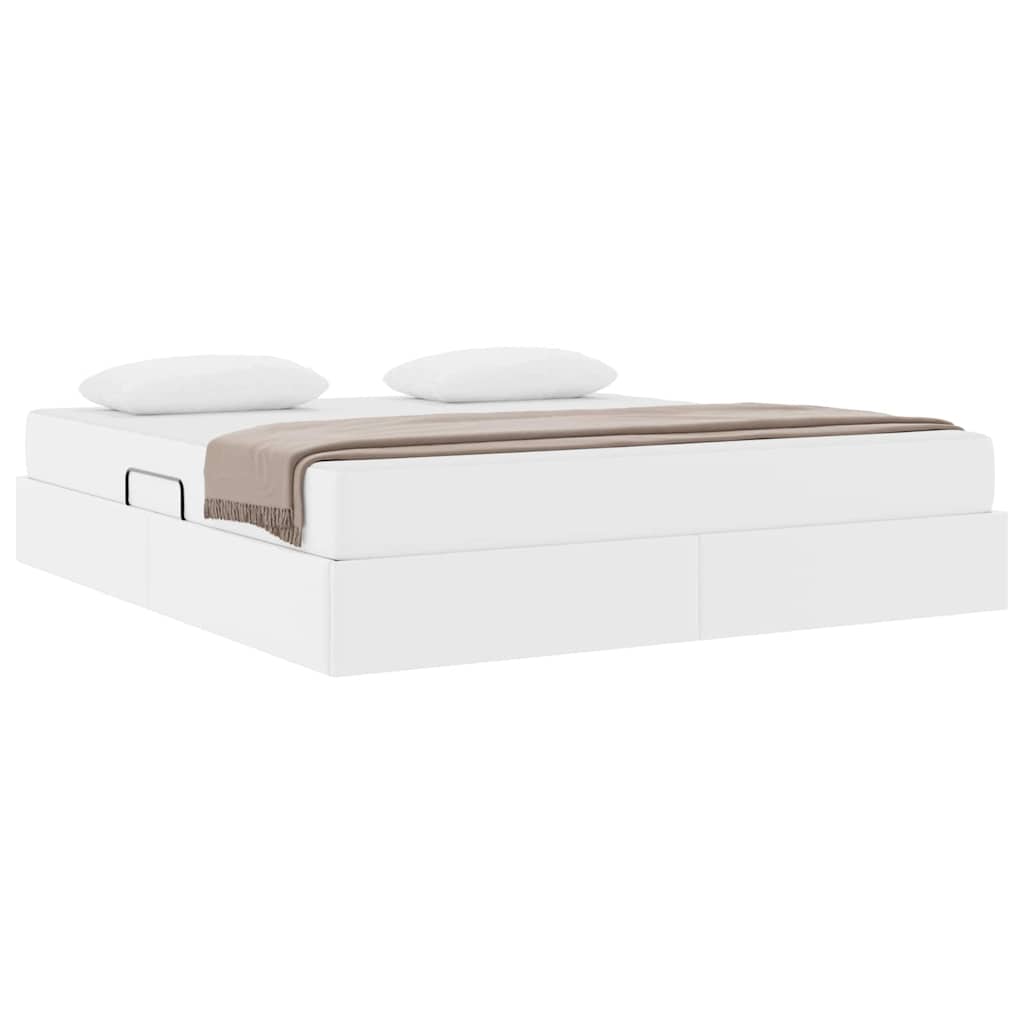 vidaXL Κρεβάτι με αποθηκευτικό χώρο και στρώμα 2 pcs Λευκό Δέρμα