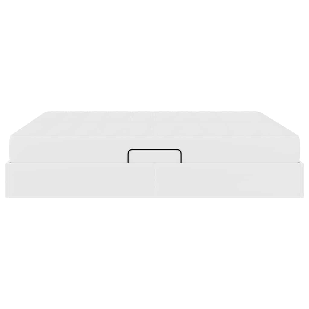 vidaXL Κρεβάτι με αποθηκευτικό χώρο και στρώμα 2 pcs Λευκό Δέρμα