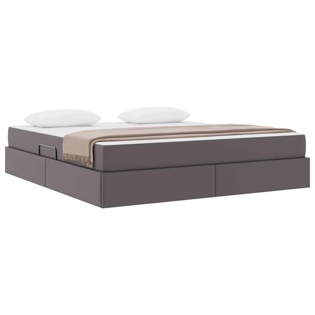 vidaXL Κρεβάτι με αποθηκευτικό χώρο και στρώμα 2 pcs Γκρι Δέρμα