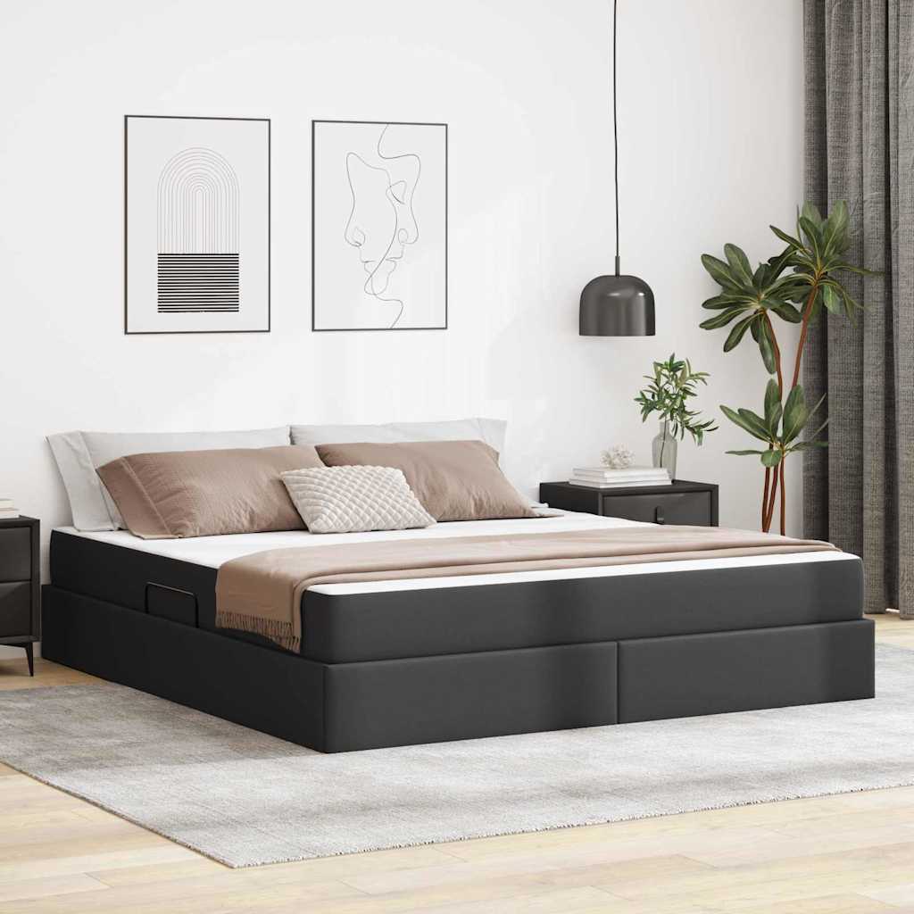 vidaXL Κρεβάτι με αποθηκευτικό χώρο και στρώμα 2 pcs Μαύρο Δέρμα