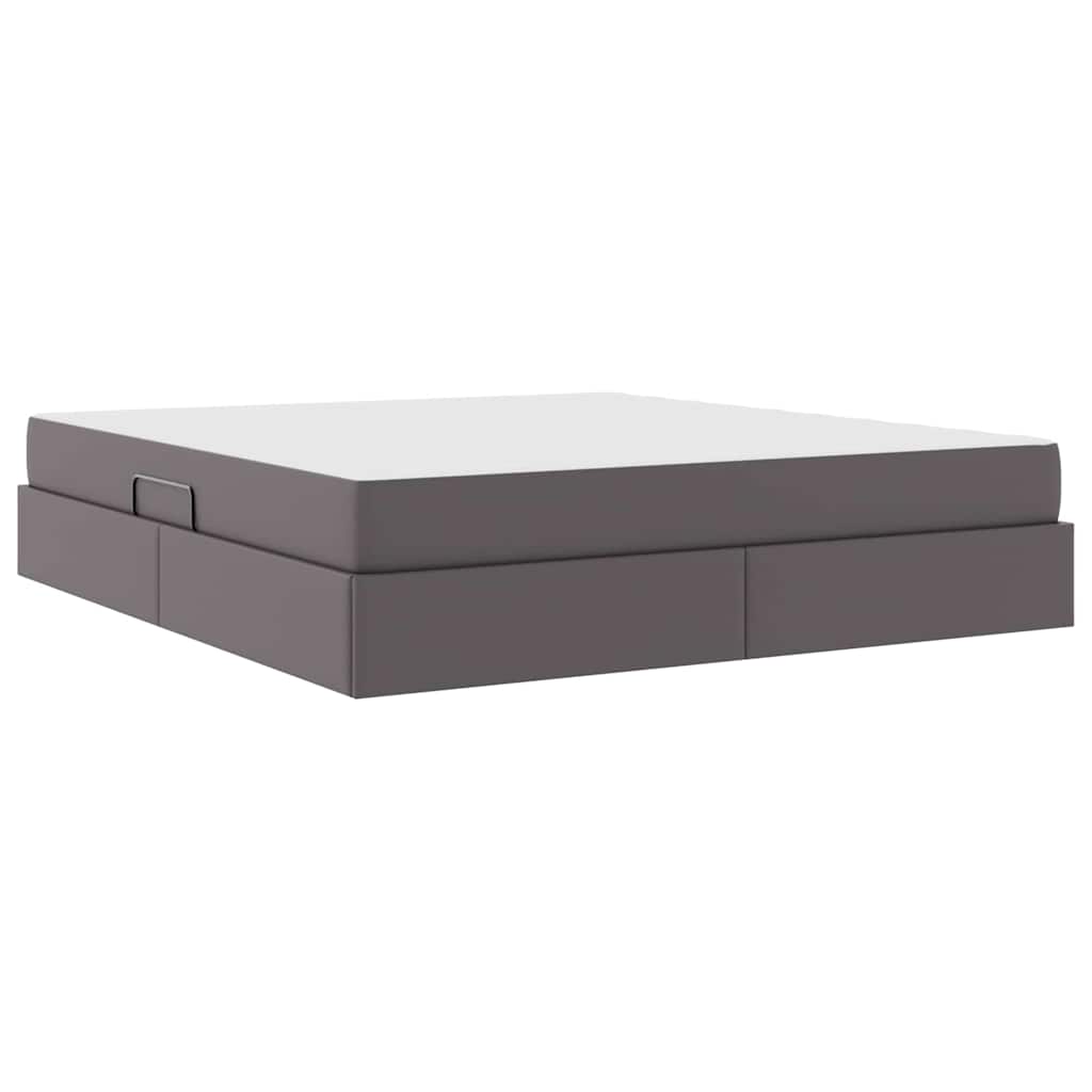 vidaXL Κρεβάτι με αποθηκευτικό χώρο και στρώμα 2 pcs Γκρι Δέρμα
