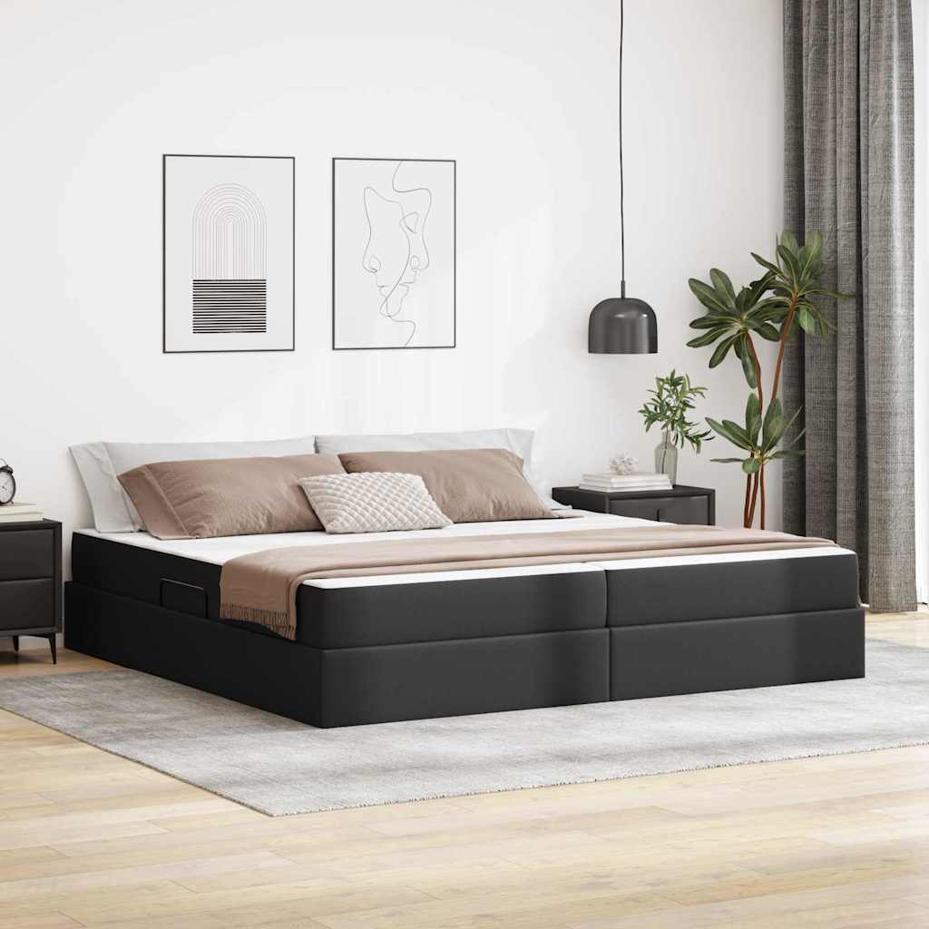 vidaXL Κρεβάτι με αποθηκευτικό χώρο και στρώμα 2 pcs Μαύρο Δέρμα