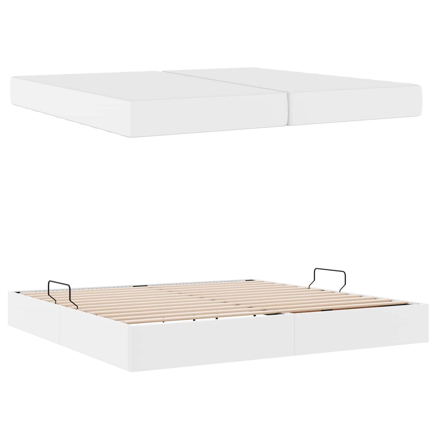 vidaXL Κρεβάτι με αποθηκευτικό χώρο και στρώμα 2 pcs Λευκό Δέρμα
