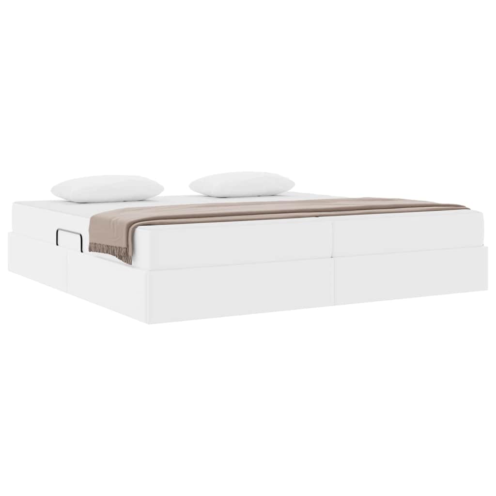 vidaXL Κρεβάτι με αποθηκευτικό χώρο και στρώμα 2 pcs Λευκό Δέρμα
