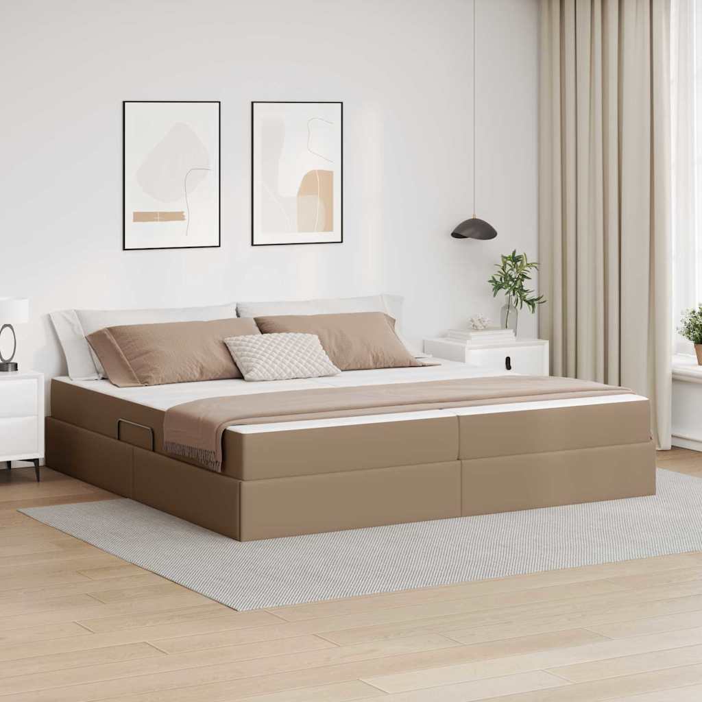 vidaXL Κρεβάτι με αποθηκευτικό χώρο και στρώμα 2 pcs Καπουτσίνο Δέρμα