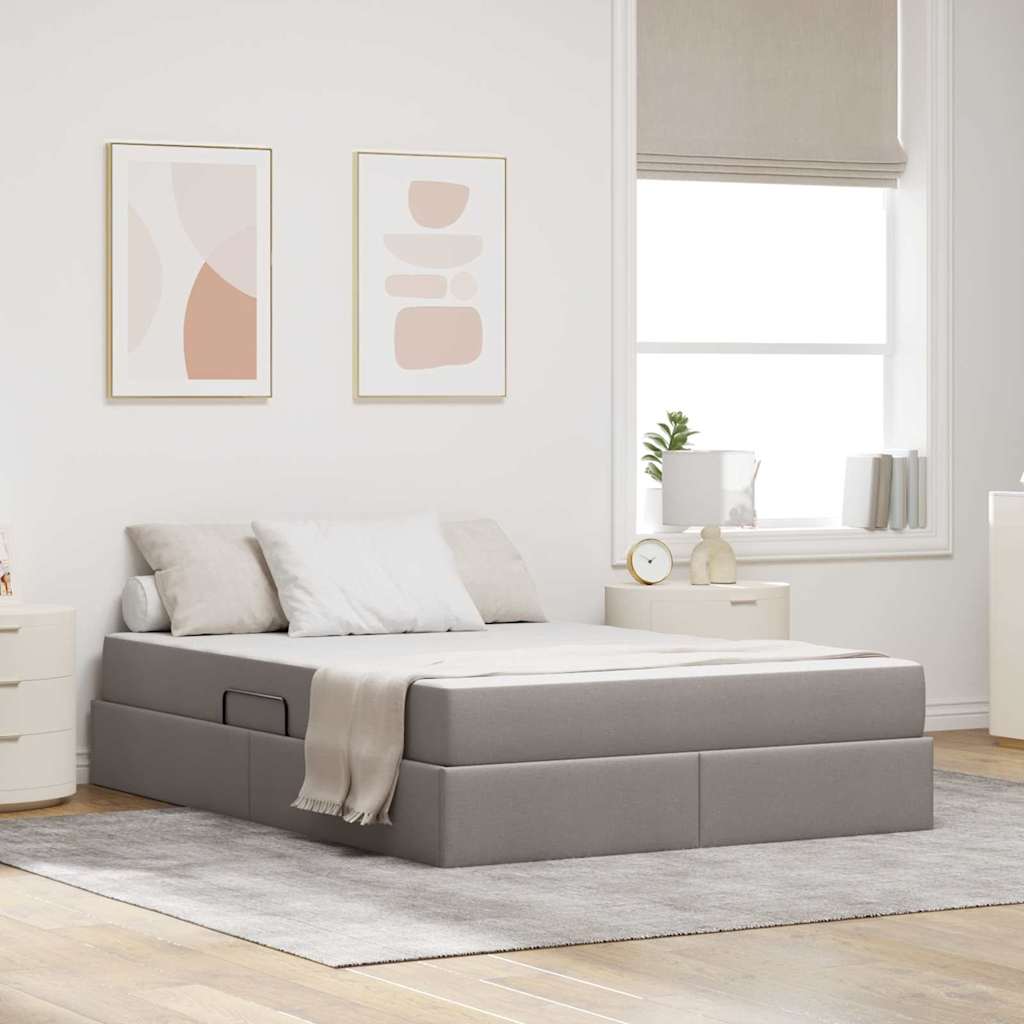 vidaXL Κρεβάτι με αποθηκευτικό χώρο και στρώμα Taupe 140 x 200 cm
