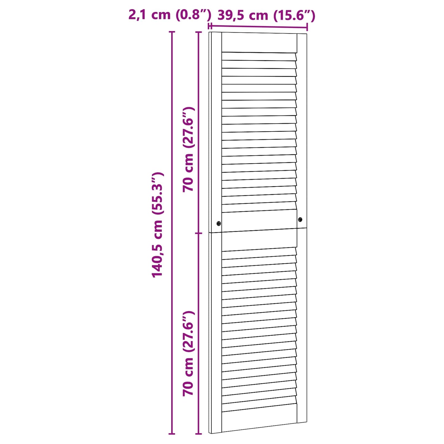 vidaXL Πόρτα Ντουλάπας με πόρτα 2 τεμ. Φυσικό 140,5 x 2,1 x 39,5 cm