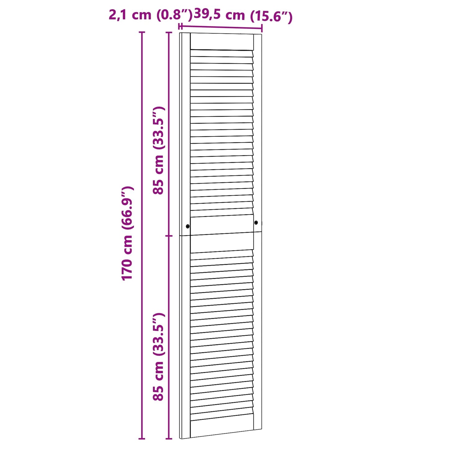 vidaXL Πόρτα Ντουλάπας με πόρτα 2 τεμ. Φυσικό 170 x 2,1 x 39,5 cm