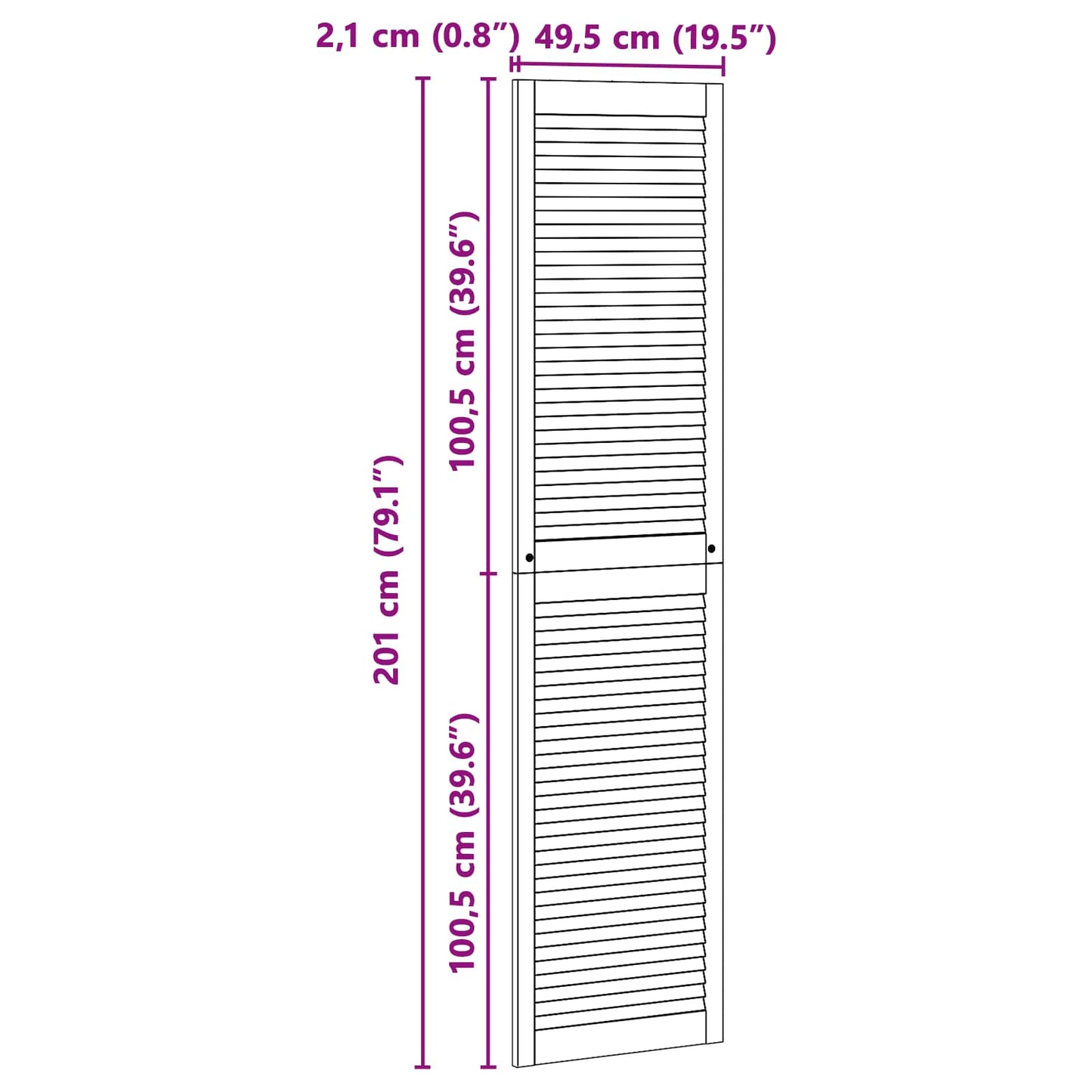 vidaXL Πόρτα Ντουλάπας με πόρτα 2 τεμ. Φυσικό 201 x 2,1 x 49,5 cm