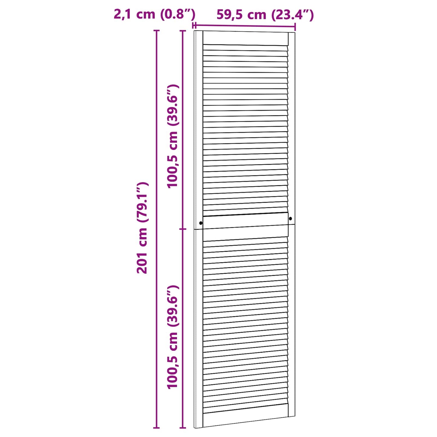 vidaXL Πόρτα Ντουλάπας με πόρτα 2 τεμ. Φυσικό 201 x 2,1 x 59,5 cm
