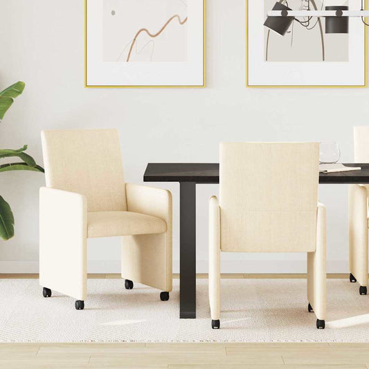 vidaXL Καρέκλες Φαγητού με Ρόδες 2 pcs Κρεμ 57 x 66 x 94 εκ Βελούδο
