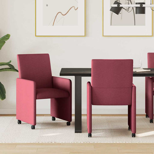 vidaXL Καρέκλες Φαγητού με Ρόδες 2 pcs Μπορντό 57 x 66 x 94 εκ ύφασμα