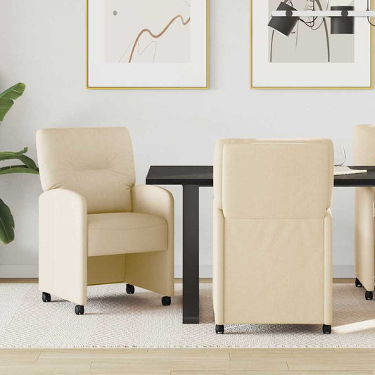 vidaXL Καρέκλες φαγητού με τροχούς 2 pcs Κρεμ 57 x 67 x 95 εκ ύφασμα