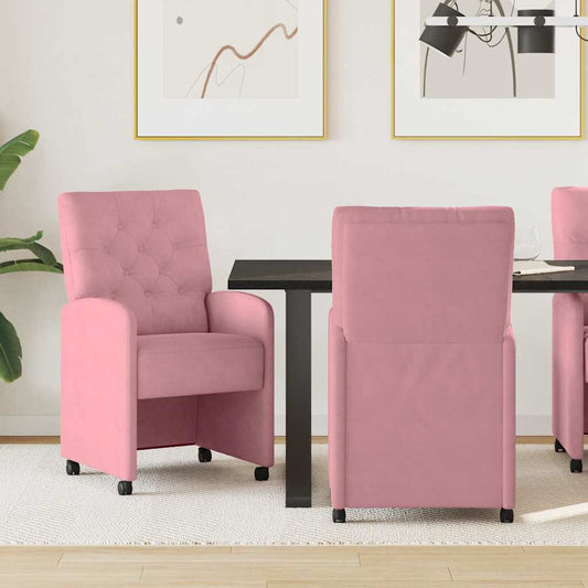 vidaXL Καρέκλες Φαγητού με Ρόδες 2 pcs Ροζ 58 x 67 x 97 εκ Βελούδο