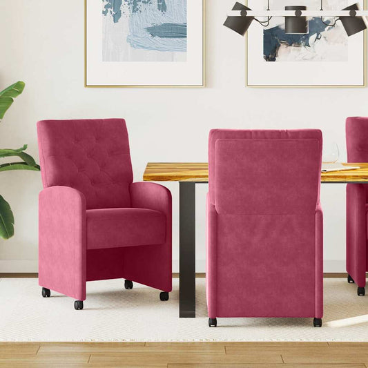 vidaXL Καρέκλες Φαγητού με Ρόδες 2 pcs Μπορντό 58 x 67 x 97 εκ Βελούδο