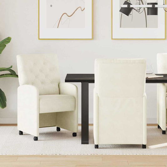 vidaXL Καρέκλες φαγητού με τροχούς 2 pcs Κρεμ 58 x 67 x 97 εκ Βελούδο