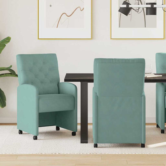 vidaXL Καρέκλες Φαγητού με Ρόδες 2 pcs Πράσινο της θάλασσας Βελούδο