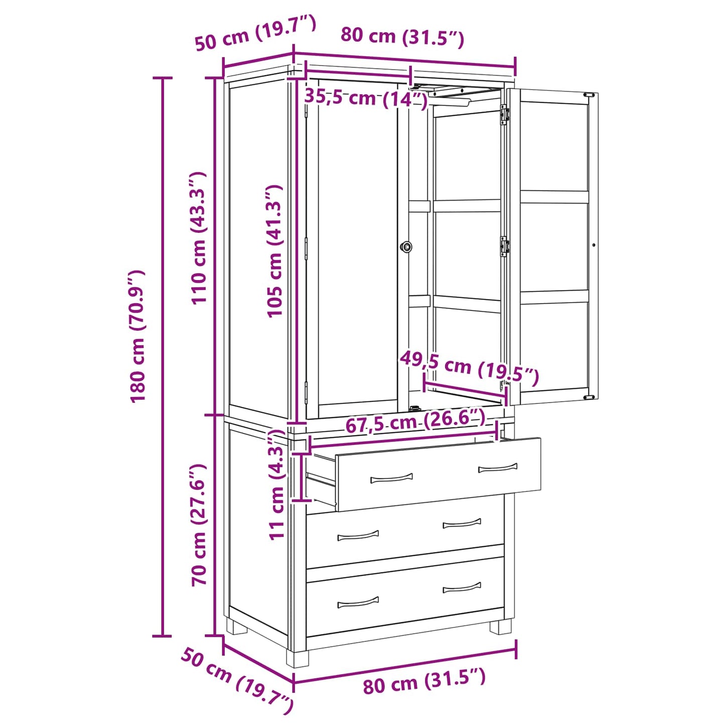 vidaXL Σετ Αποθηκευτικών Επίπλων με συρτάρι Καφέ Επεξεργασμένο ξύλο
