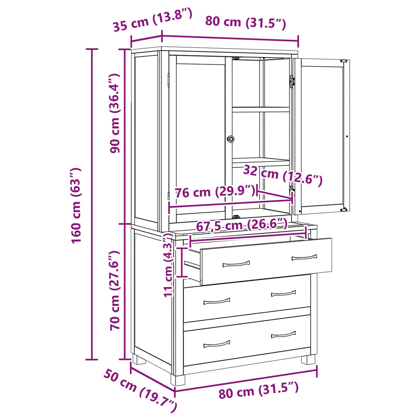 vidaXL Σετ Αποθηκευτικών Επίπλων με συρτάρι Καφέ Επεξεργασμένο ξύλο