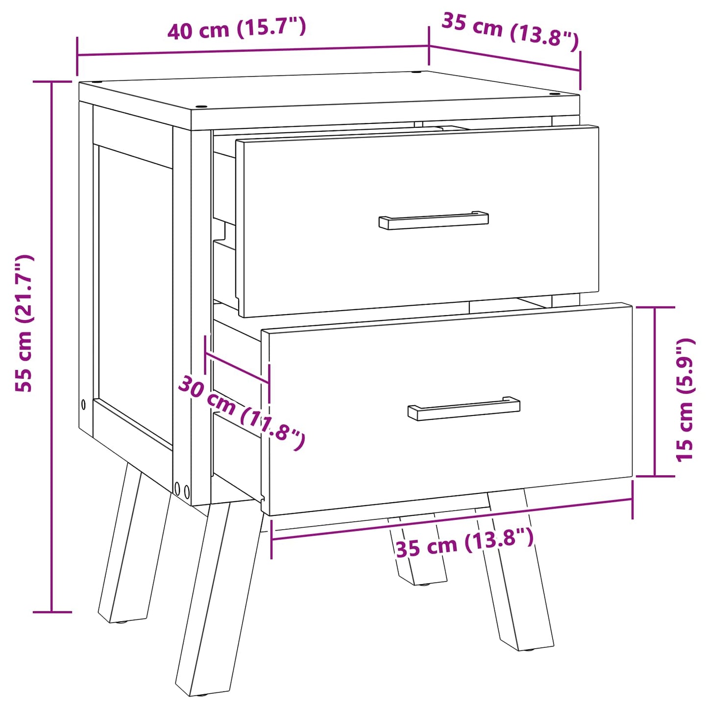 vidaXL Κομοδίνο με συρτάρι Φυσικό 40 x 35 x 55 εκ Στερεό Ξύλο Τίκ