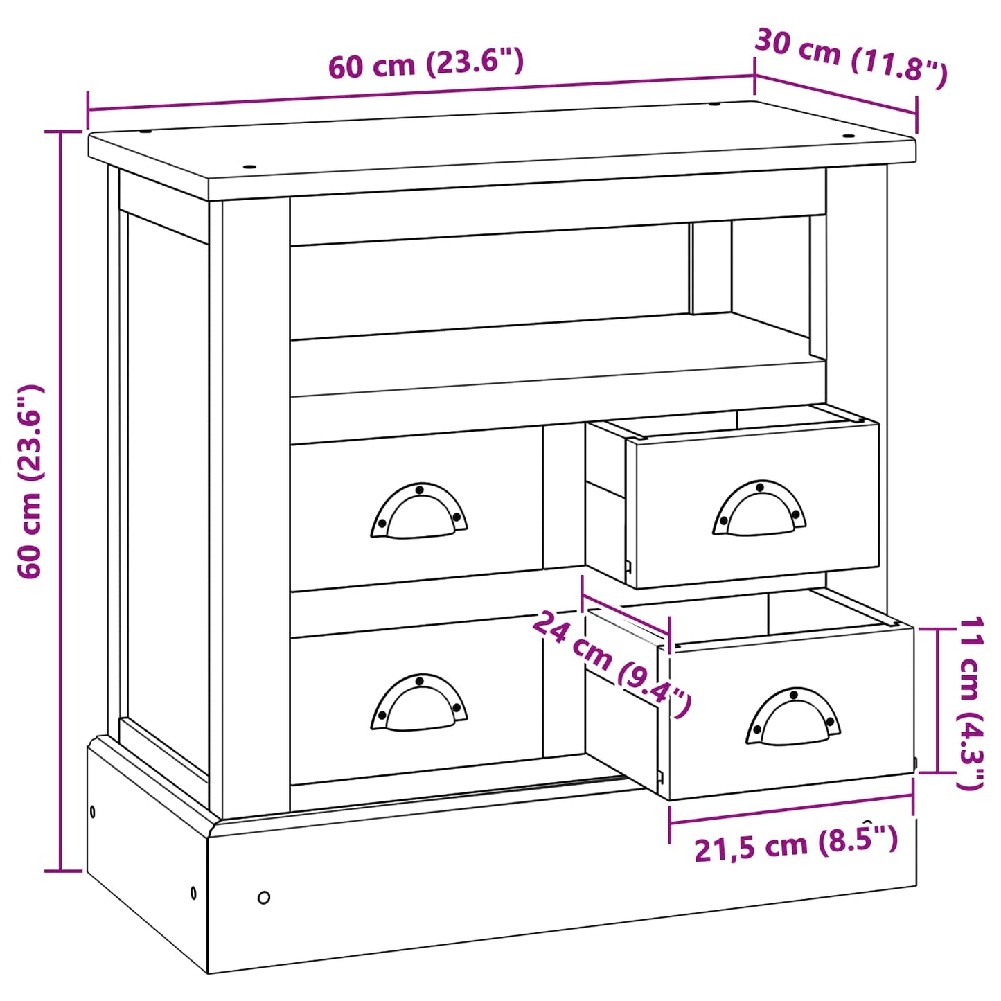 vidaXL Ντουλάπι αποθήκευσης Φυσικό 60 x 30 x 60 cm Στερεό Ξύλο Τίκ