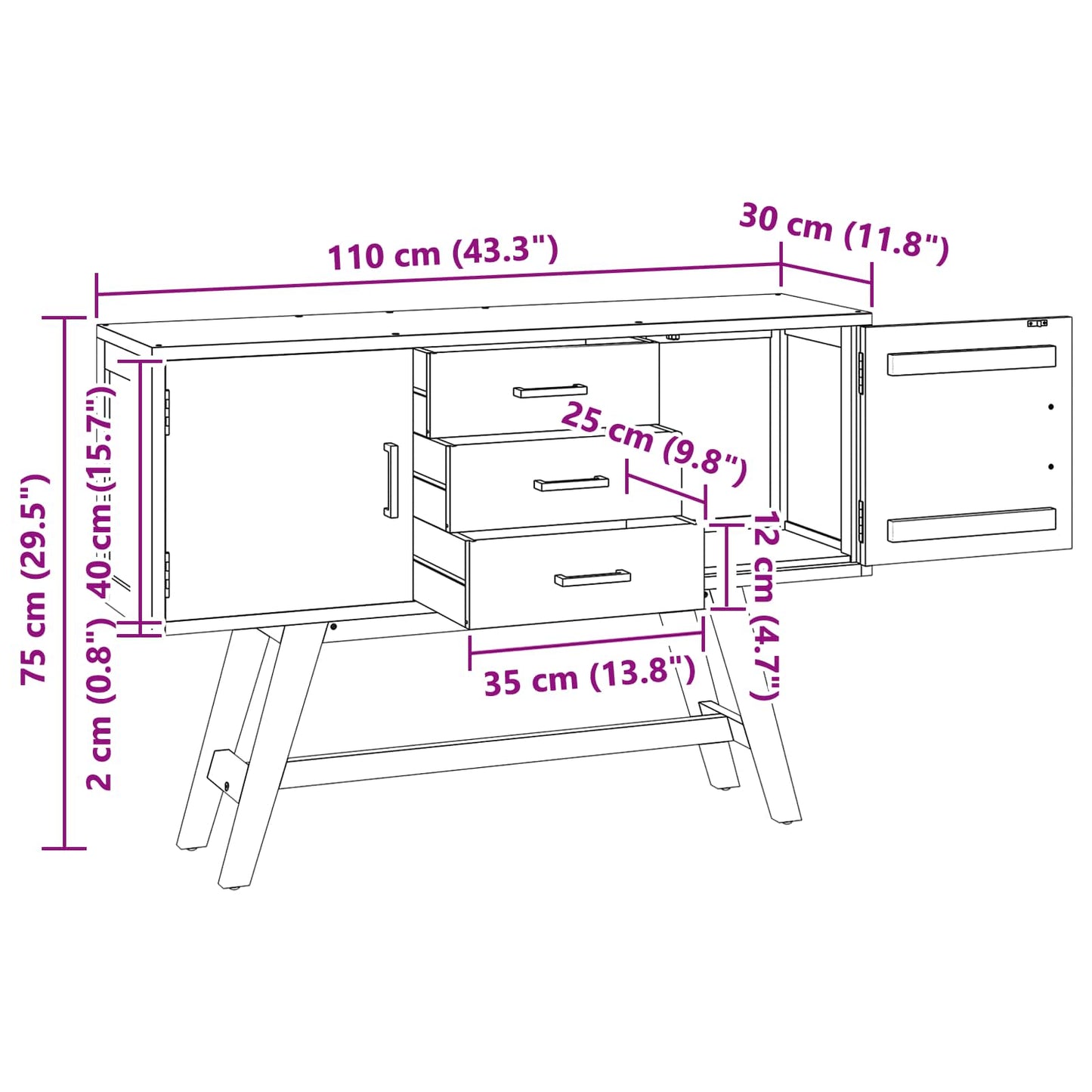 vidaXL Βάση TV με συρτάρι Φυσικό 110 x 30 x 75 εκ Στερεό Ξύλο Τίκ