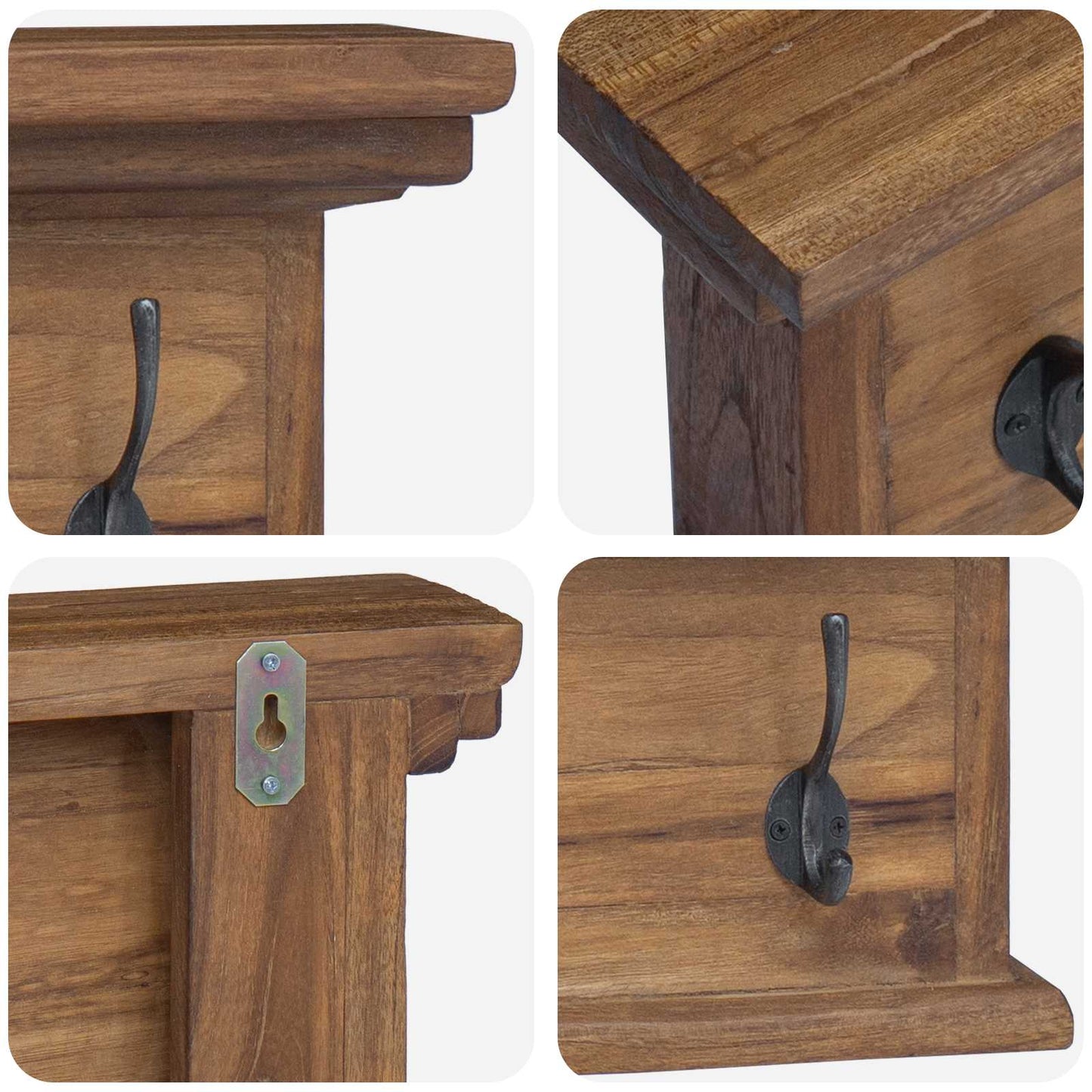 vidaXL Κρεμάστρα Τοίχου Φυσικό 100 x 10 x 20 cm Στερεό Ξύλο Τίκ