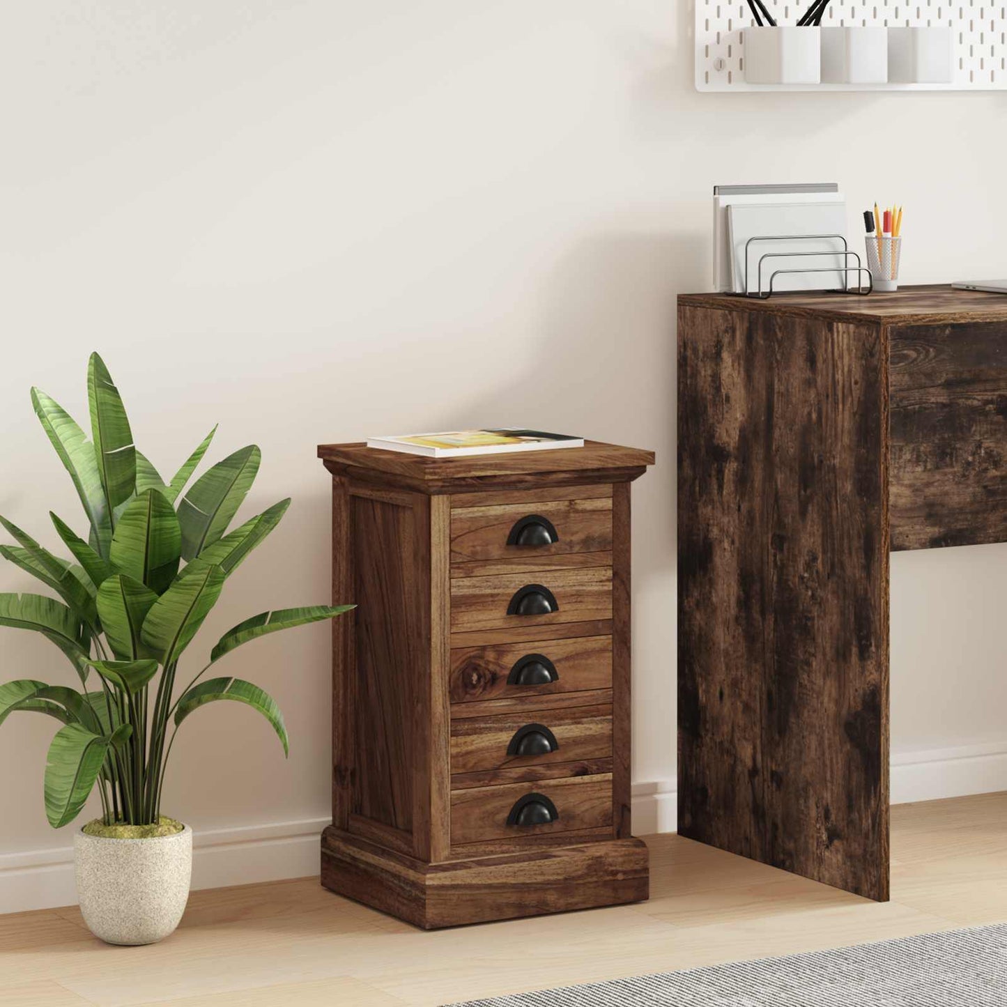 vidaXL Κουτί με συρτάρια Φυσικό 35 x 30 x 60 cm Στερεό Ξύλο Τίκ