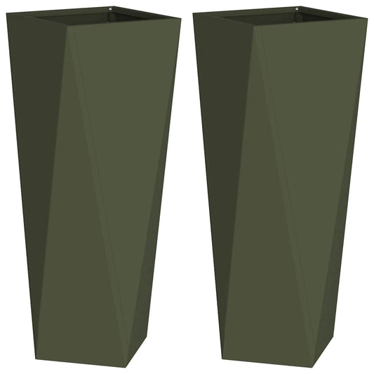 vidaXL Γλάστρα 2 pcs Ελιά Πράσινη 30 x 30 x 75 εκ Ατσάλι
